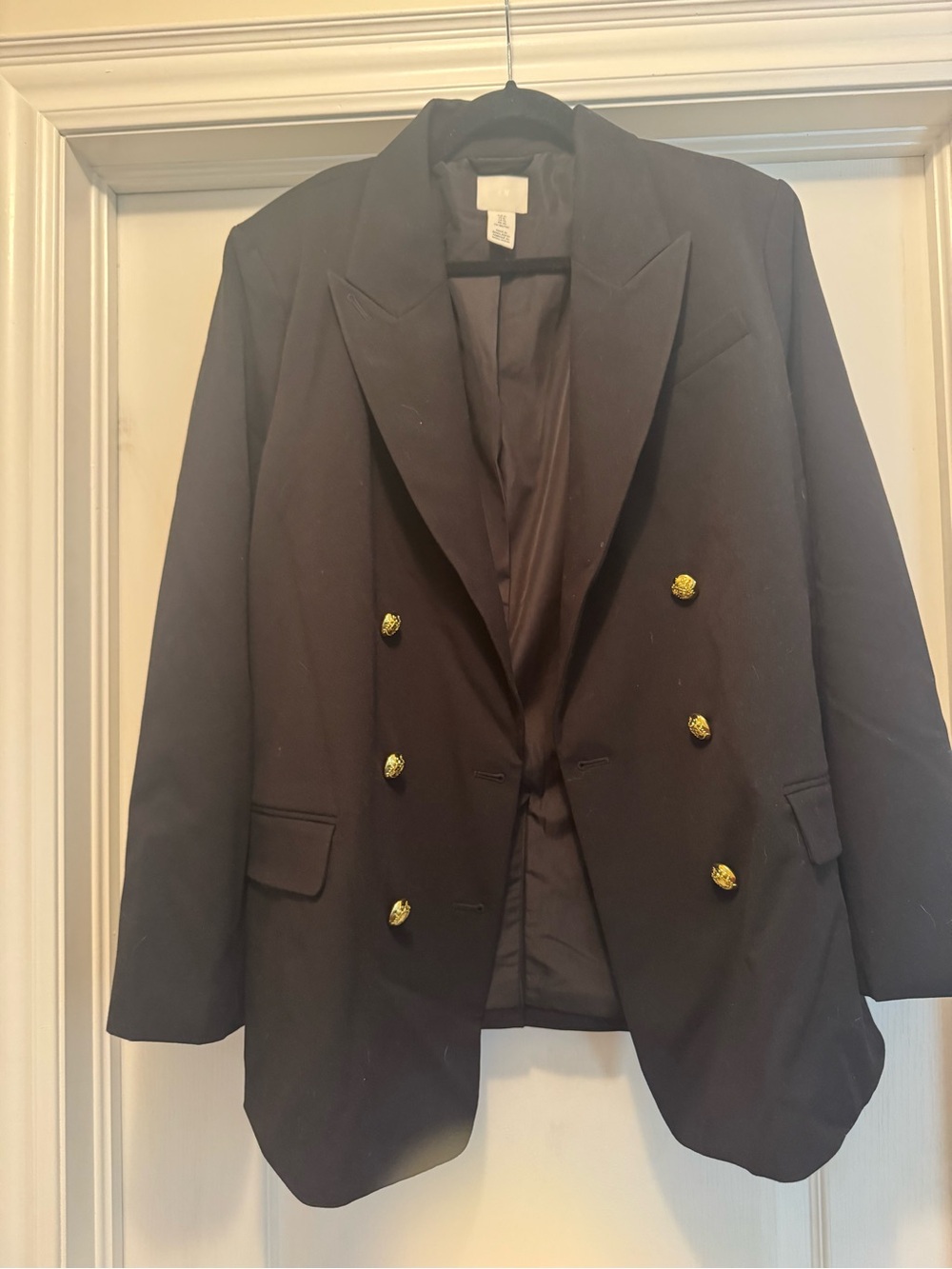 H&M Double-Breasted Black Blazer with Gold Buttons size XL